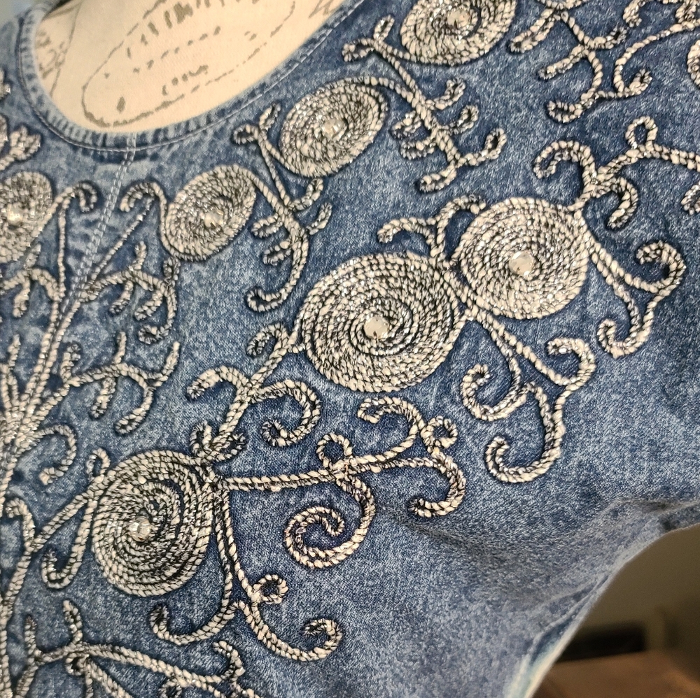 Vintage jean Dress 1990 pockets blue midi - Picture 13 of 15